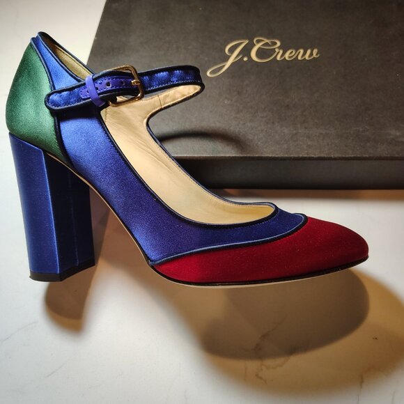 J. Crew Collection - Italian Made Colorblock Midnight Ocean Satin Mary Jane - Picture 2 of 6